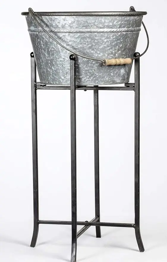 Galvanized Beverage Tub with Black Stand farmhouse Trough Outdoor Planter