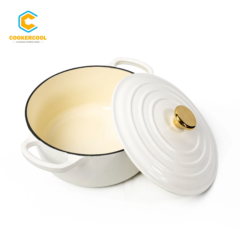 Cookercool 3 pieces Kitchen ware Heavy Duty Cast Iron White Enamel Pots and Pans Set Nonstcik Cookware