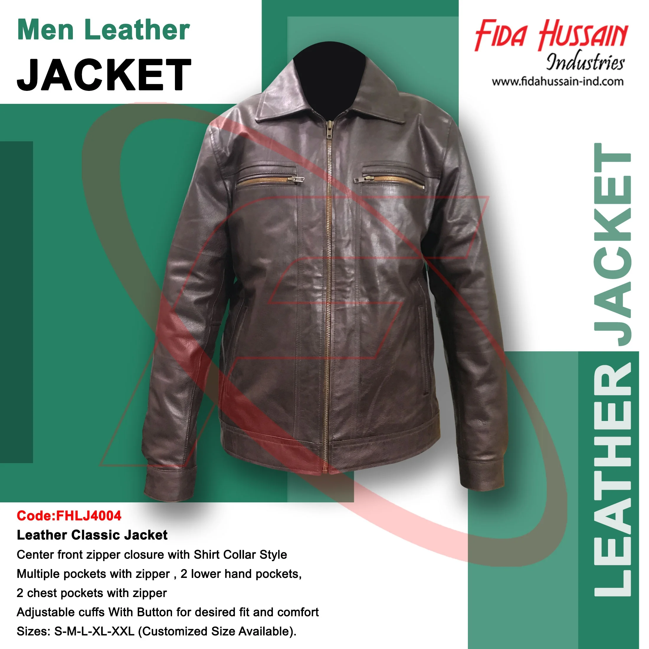 Fida Hussain Industries Brown Leather Men Classic Jacket Men Fashion Style Brown Leather Jacket Real Leather Jacket Collection