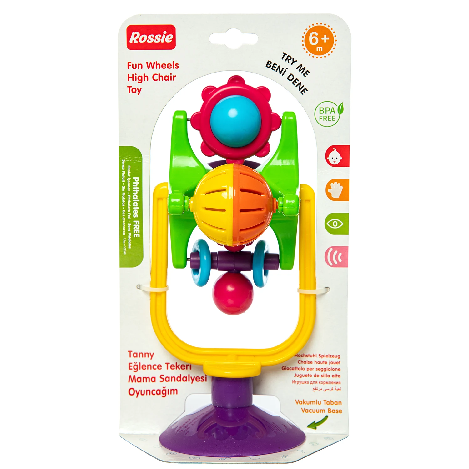 High Chair Toy Rossie Fun Wheels  Baby Rattles Teether Shaker Grab and Spin Rattle Musical Toy Set Early Educational Toys