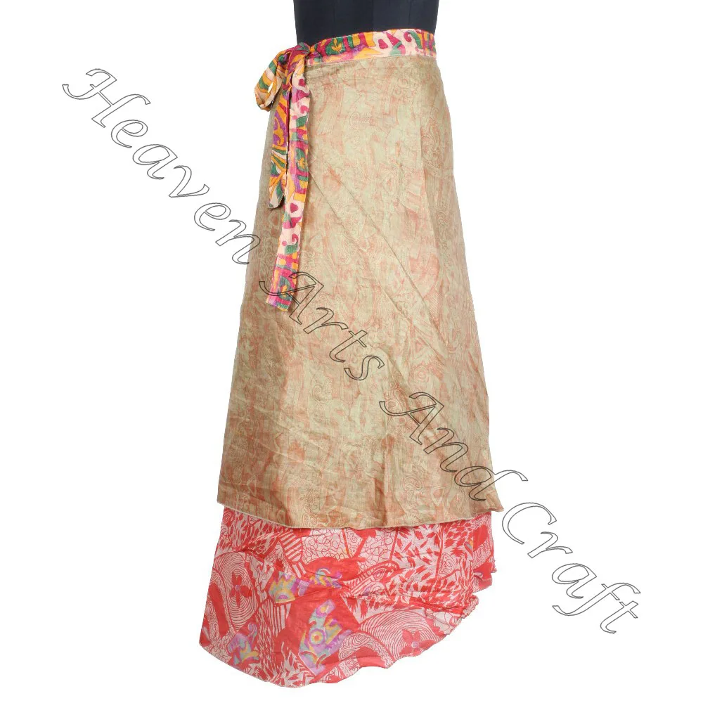 Multicolor Indian Silk Sari Made Long Wrap Skirt From India boho stylish multi color summer wear comfortable fashion hippie