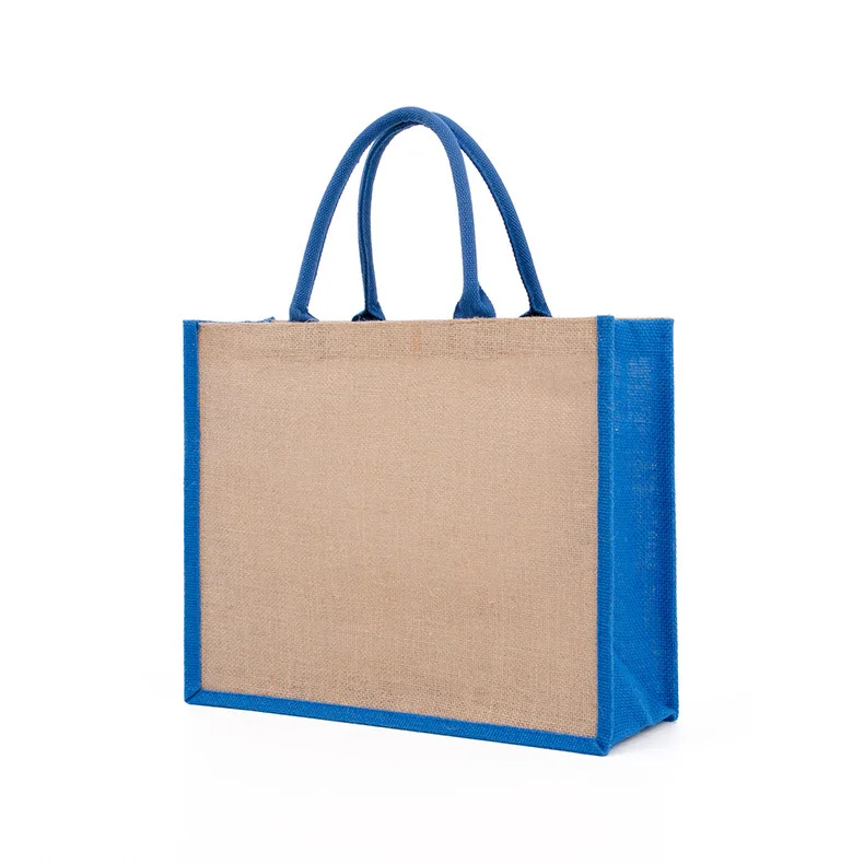 Wholesale Custom Logo Eco Friendly Advertising Gift Burlap Tote Bag Color Block Blank Jute Shopping Bag