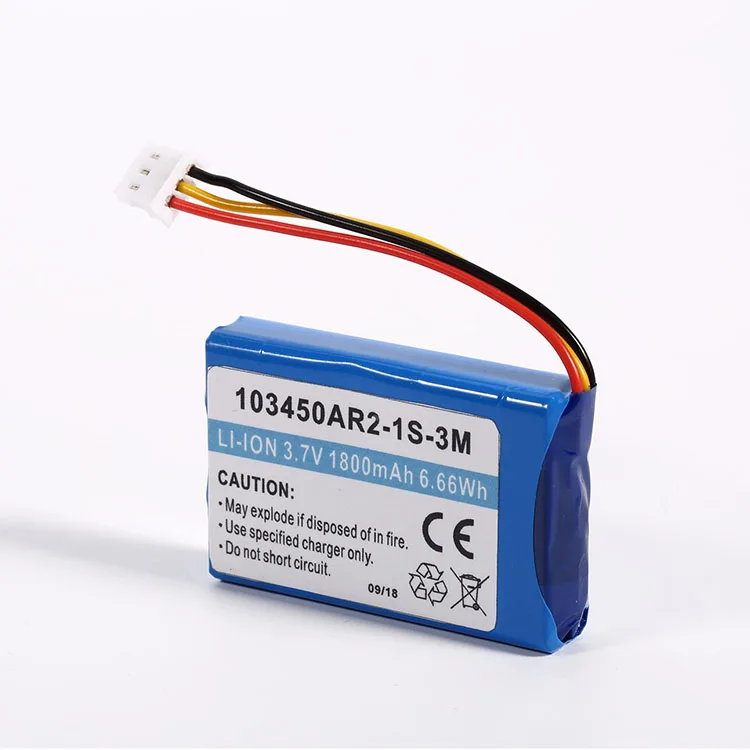 Li ion battery 103450AR2 cell 3.7V 1800mAh lithium li ion led flash light IOT battery pack