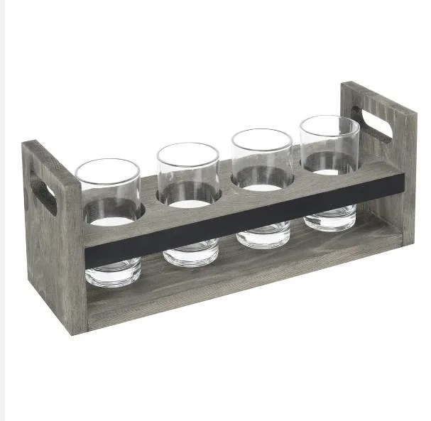 4 Piece Glass Carrying Caddy Tray with Handles & Chalkboard Panel Perfect for Parties, Restaurants & Bars at Wholesale Price