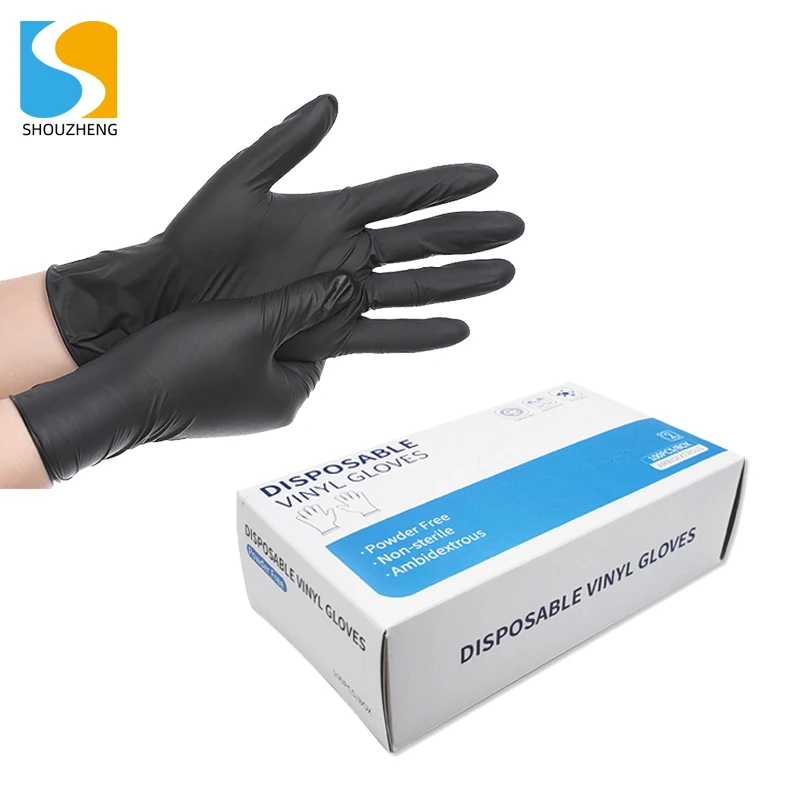 China wholesale food  dish restaurant  Transparent Black pvc vinyl hand glove powder free manufacturers