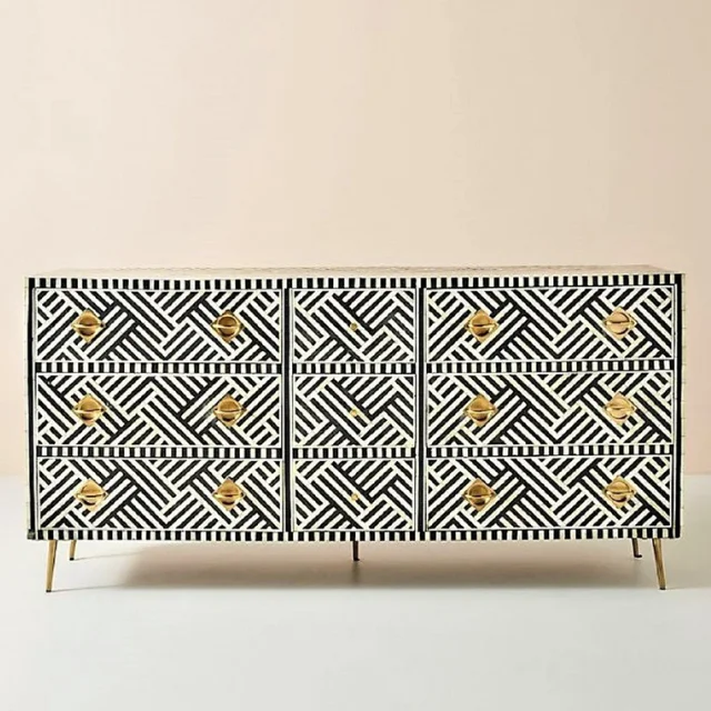 Farmhouse Style Bone Inlay 9 Drawer Chest Wood Resin Cabinet Living Room Furniture Bone Inlay Buffet For USA UK  Luxury Chest