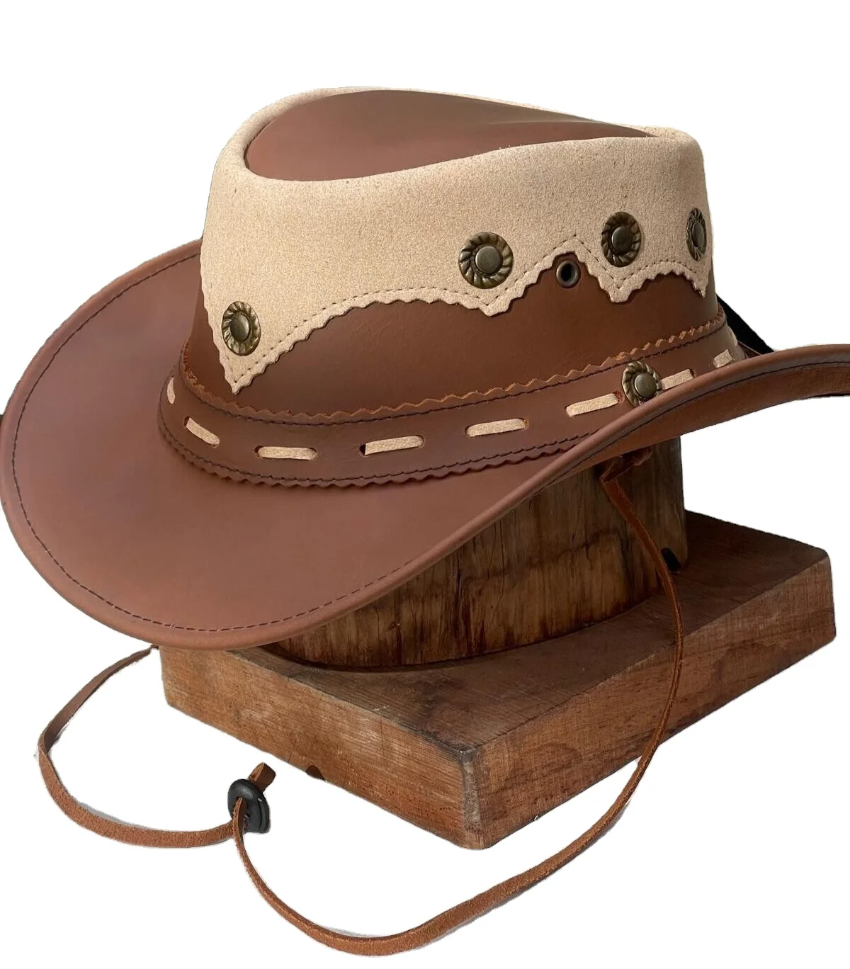 Australian Western Outback Tan Vintage Leather Cowboy Bush Hat Handmade