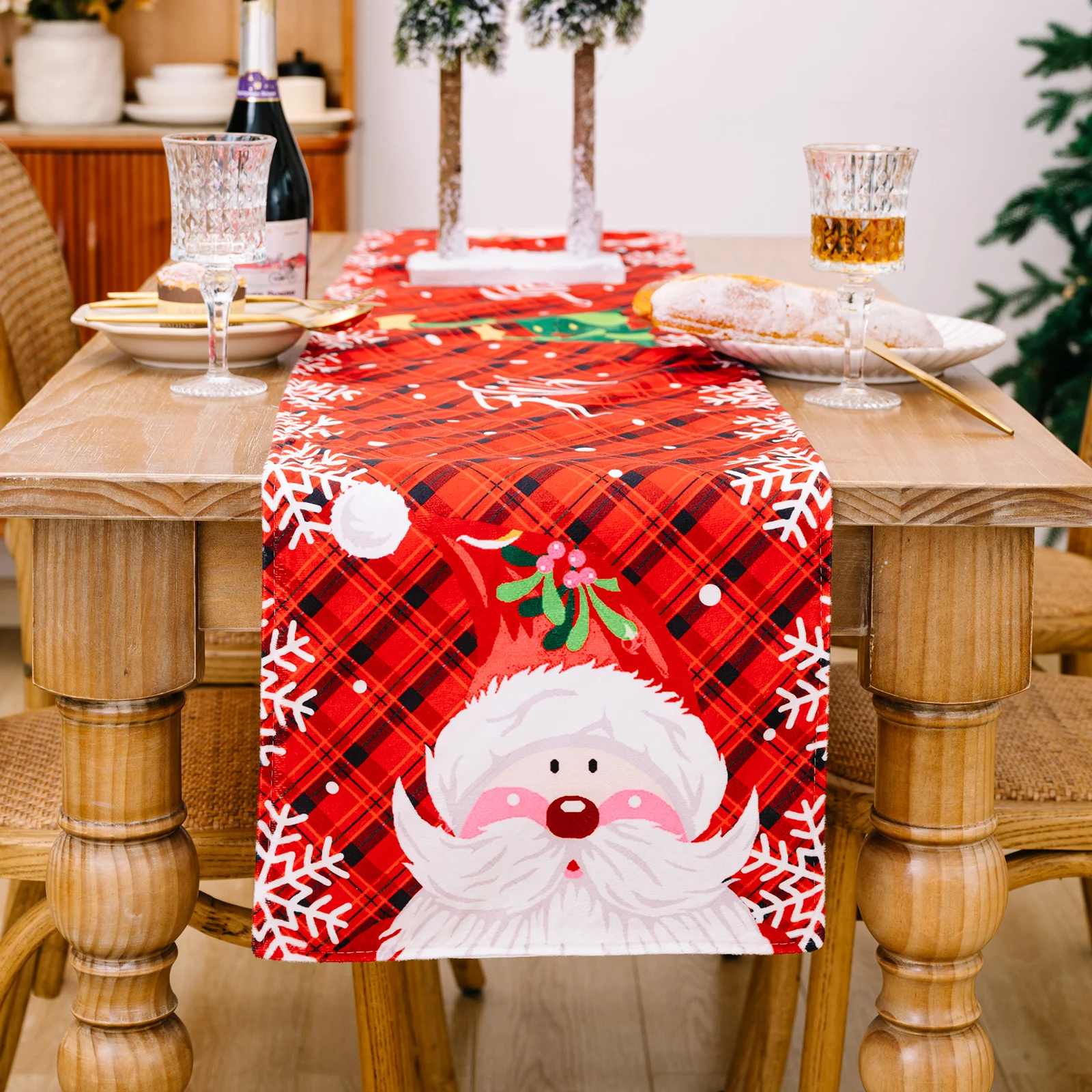 red santa plaid table runner