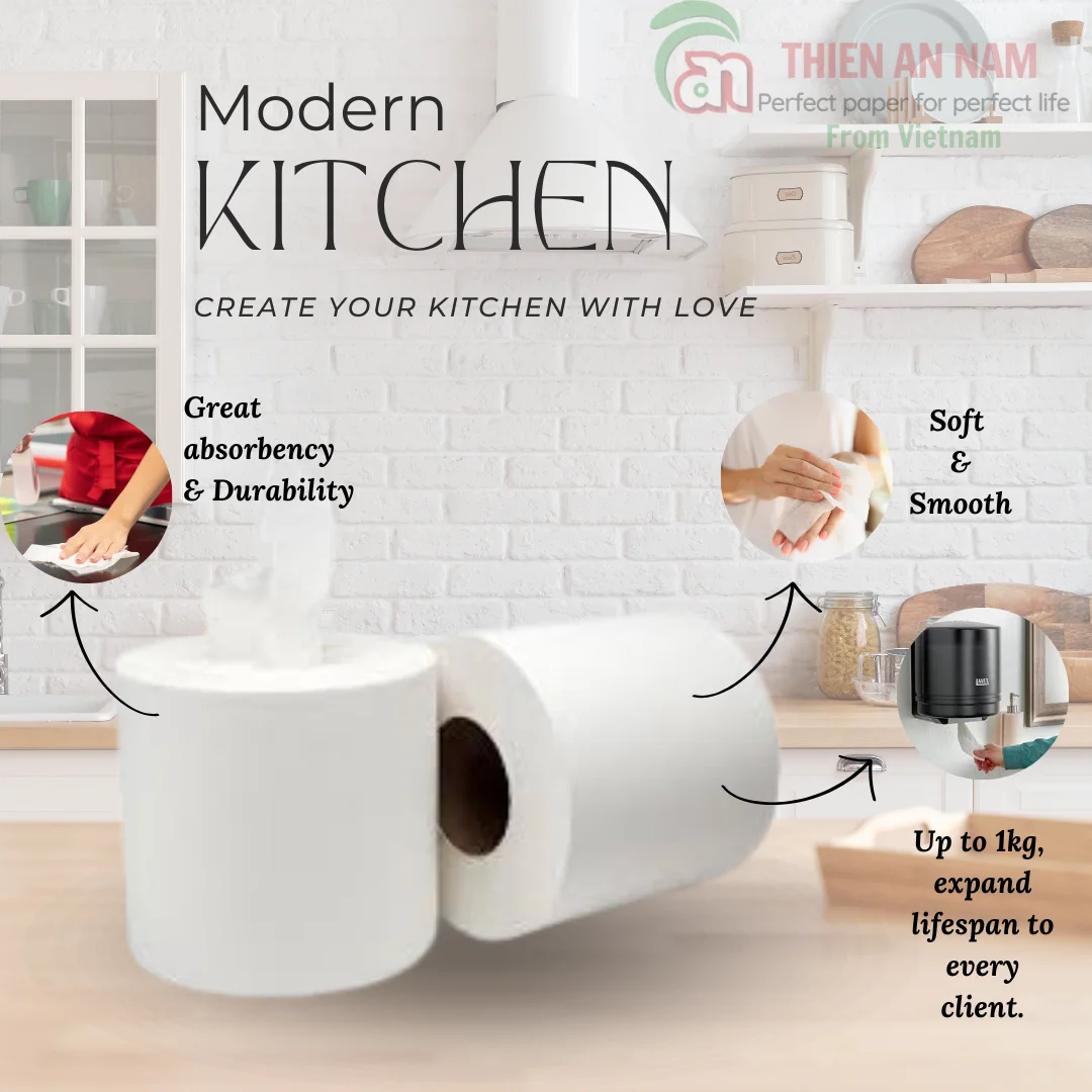 Tailor-Made Best Price Hygienic Resilient Center-Feed Paper Towel Roll From Vietnamese Manufacturer
