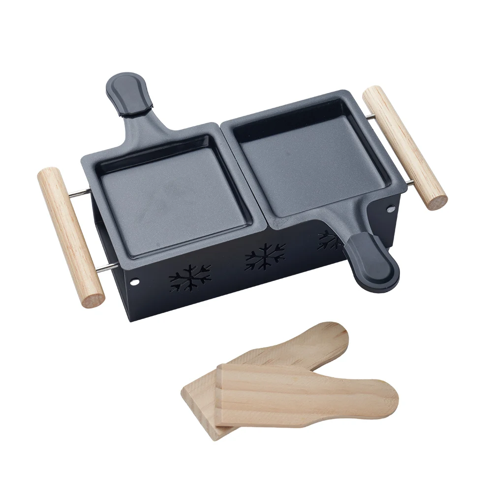 Portable Mini Non Stick Grill Cheese Raclette Pan Dual Candlelight Cheese Table Melter Pan Cheese Raclette Grill With Spatula