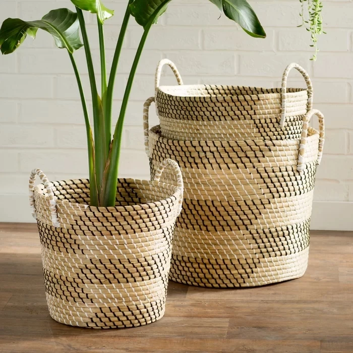 New Arrival Wicker Woven Seagrass Basket with Cheap Price Wholesale Garden Pots Storage & Organization Planters Picnic Home PE