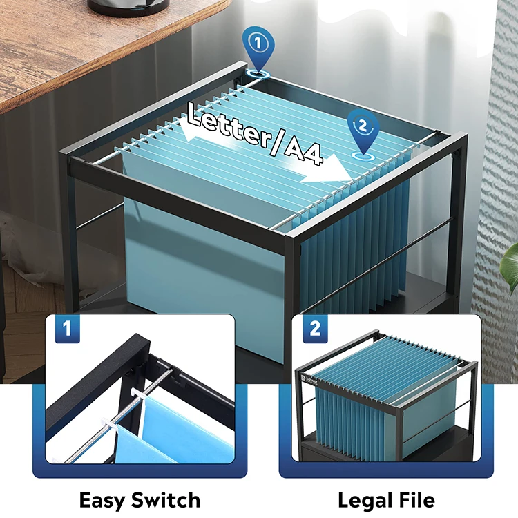 JH-Mech Letter Size For Home Office Mobile Printer Stand With Open Storage Shelf 3 Drawer Steel File Cabinet For Office Metal