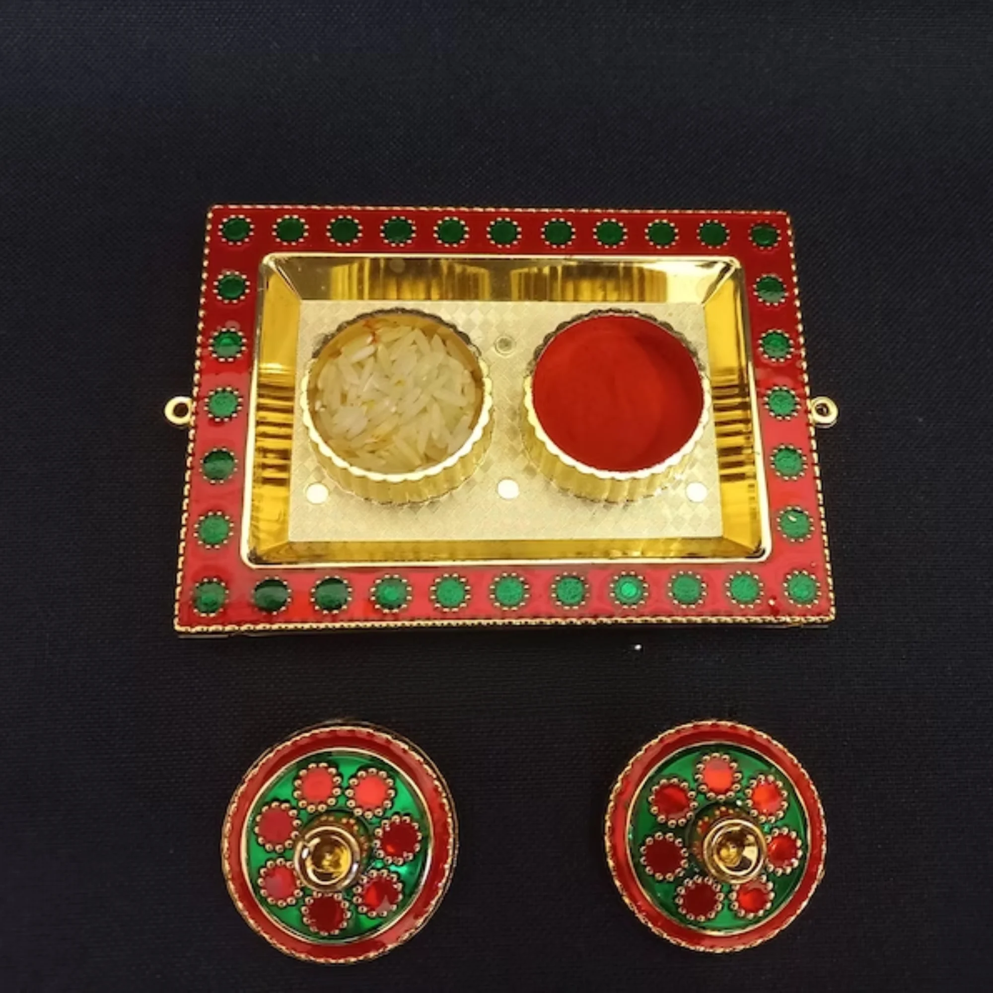 High Quality Tika Chopra Kumkum Box with Chawal Akshat Haldi Chopda for Gift and Pooja Decorative Purpose Item