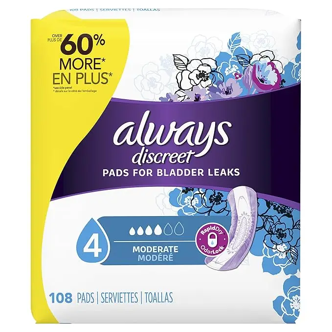 Always Discreet Incontinence Pads, Moderate, Regular Length, 108 count