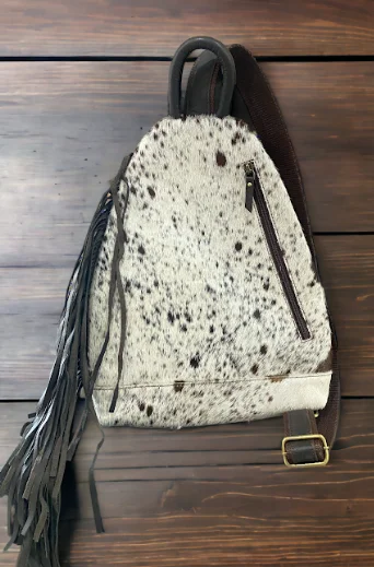 One Side Long Leather Fringed Front Cross Body Shoulder Bag Ladies Crossbody Shoulder Bag With Antic Brass Hardware