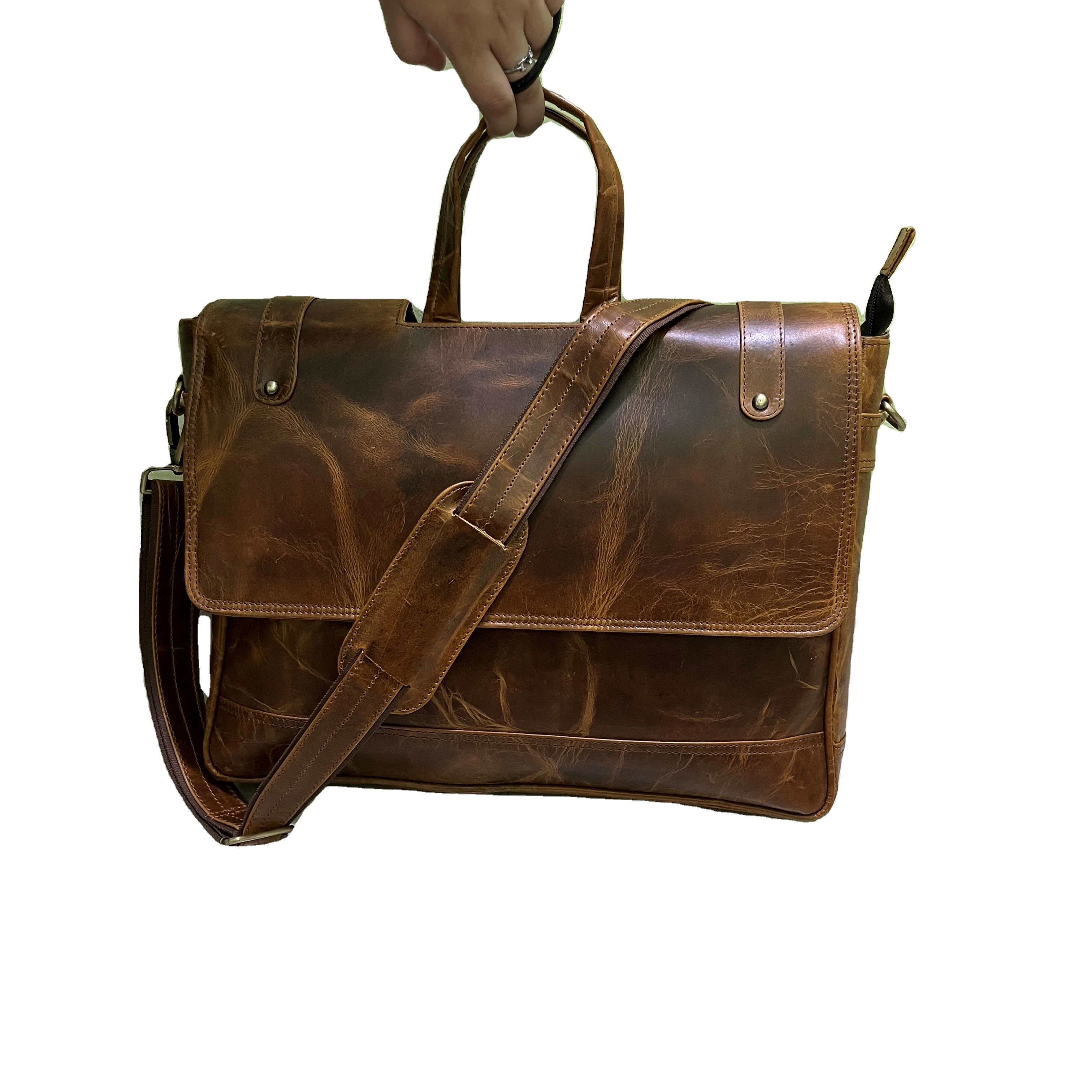 New Style Leather Smart Vintage Business Bag Laptop Bag Men Crazy Horse Leather Different Design Briefcase At Wholesale Price