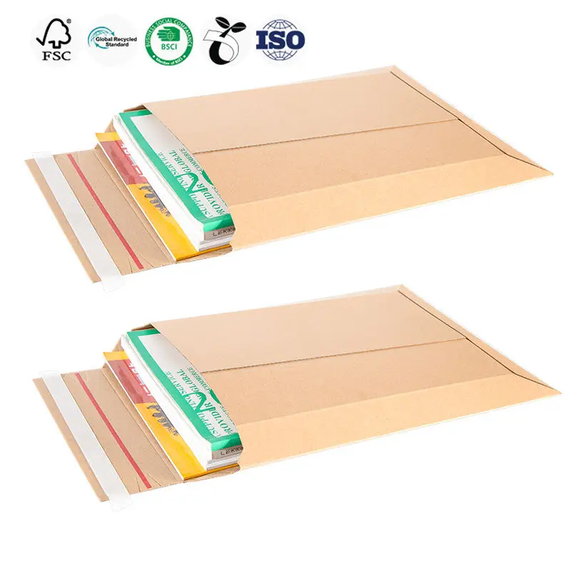 New Arrival Custom Stay Flat Corrugated Rigid Book Mailer E-Fluted Paperboard Envelope Kraft Paper Factory Direct Sale