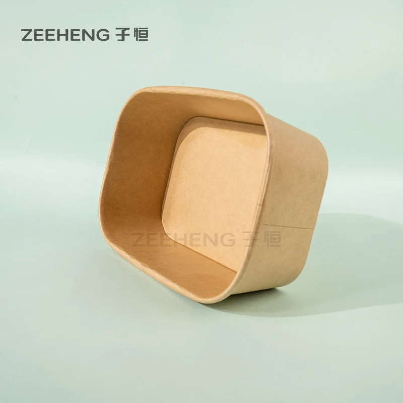 ZEEHENG Disposable Kraft Paper Rectangular Salad Bowls Soup Bowl With Lid