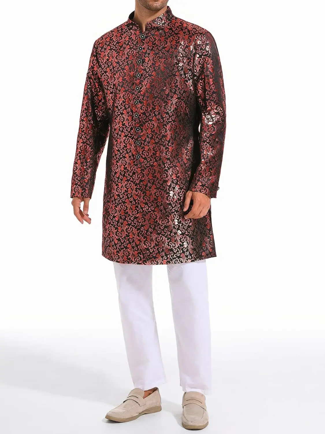 Высокое качество изготовленные на заказ мужские пальто Kurta Sherwani кафтан пакистанский этнический королевский костюм блестящий воротник мандарина для вечеринки Salwar Kameez