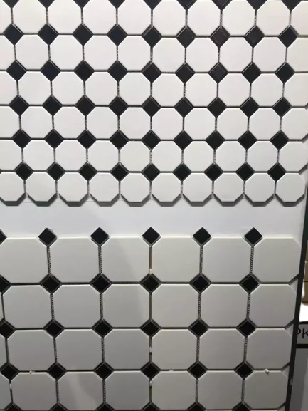 Buy White and Black Octagon Porcelain Mosaic Tails For Bathroom and Kitchen Backsplash Wall and Floor Decor