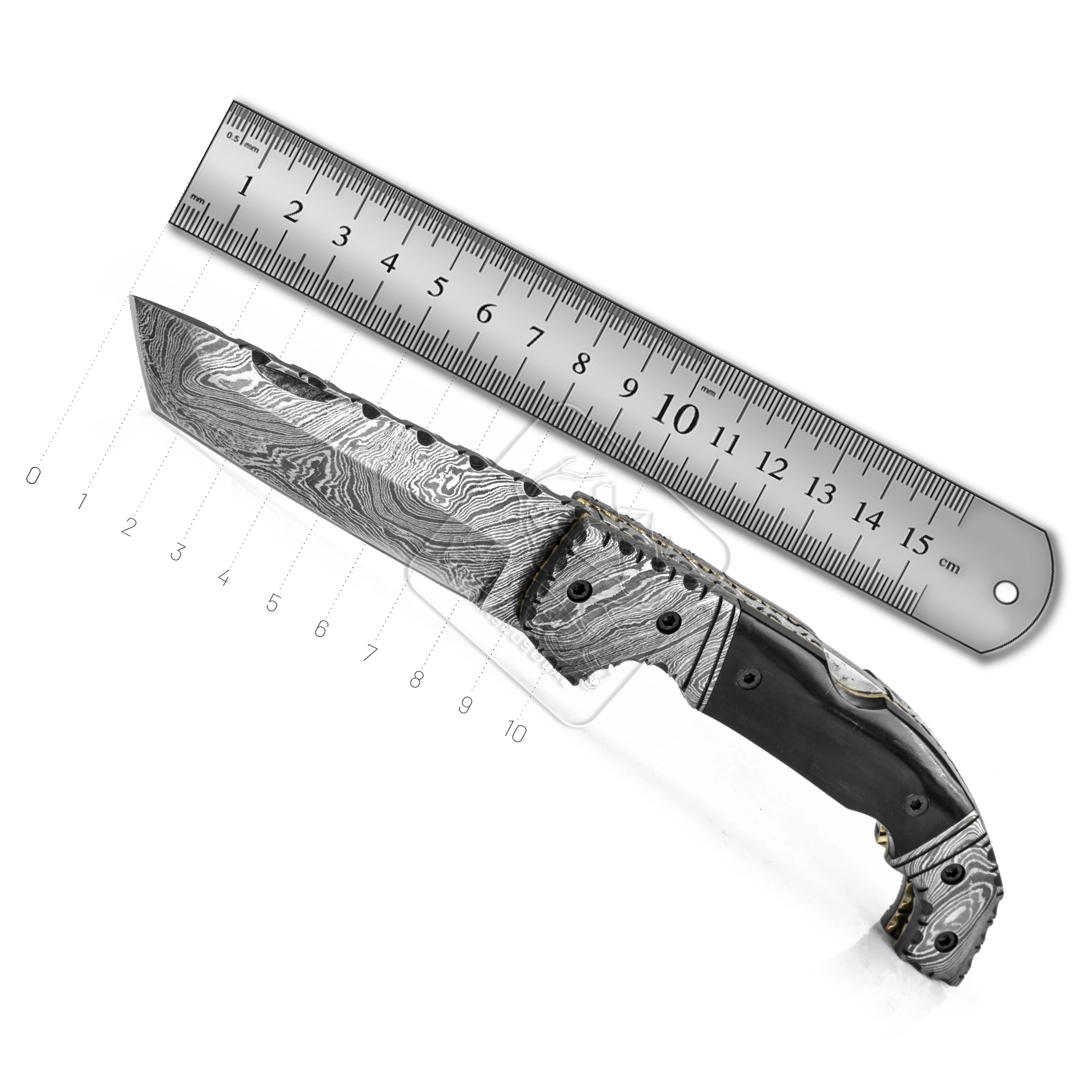 Damascus Steel Folding Knife DD-FK-662 Buffalo Horn Pocket Knife Outdoor Survival Hunting Knife Multi Tool Bushcraft Camping