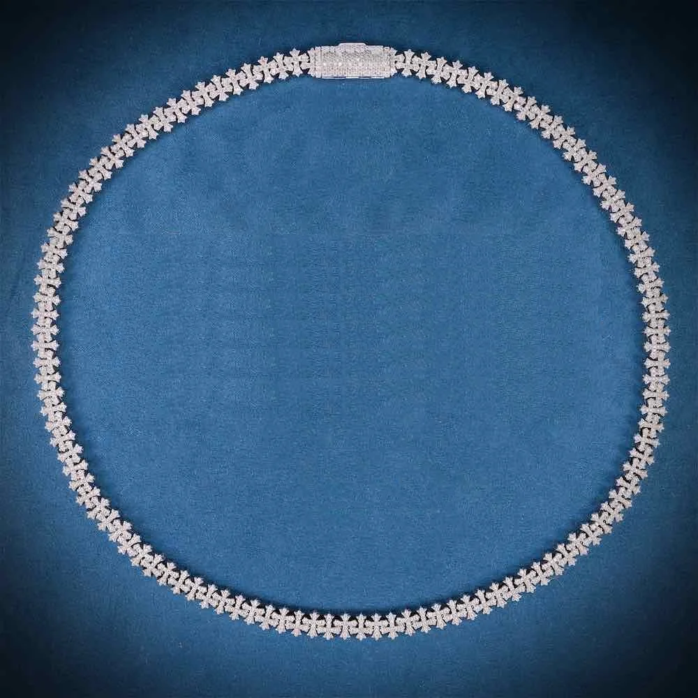 8.5 mm Iced Out Cross Link Chain 14K Gold Moissanite Infinity Link Chain 14Kt Gold And Silver Alloy Neckless For Unisex