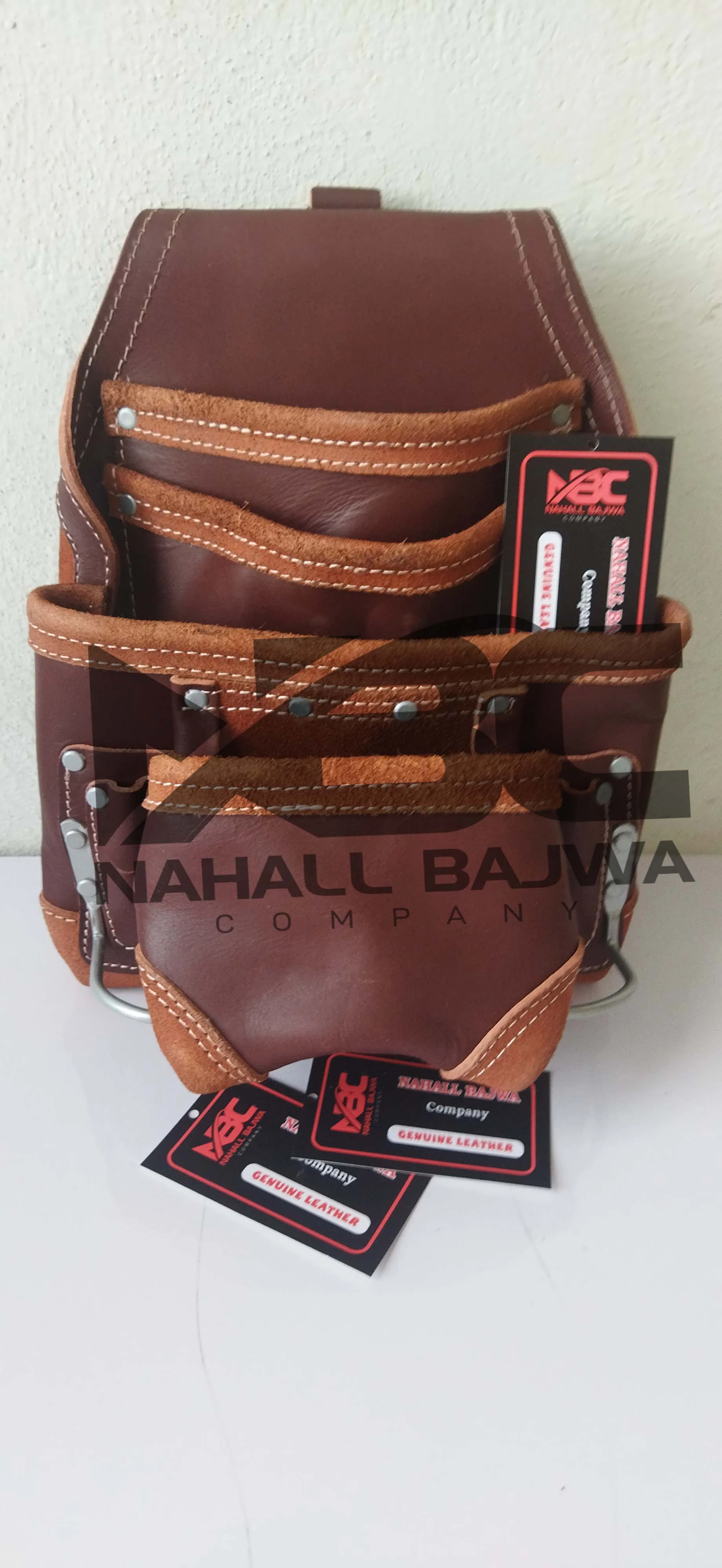 HEAVY DUTY 10 Pocket Top Grain Leather Tool Pouch - Carpenter Nail Tool Pouch.