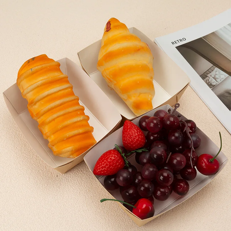 Disposable Thickened Rectangular Kraft Paper Plate for Food,Snack, Party Decoration Supplies