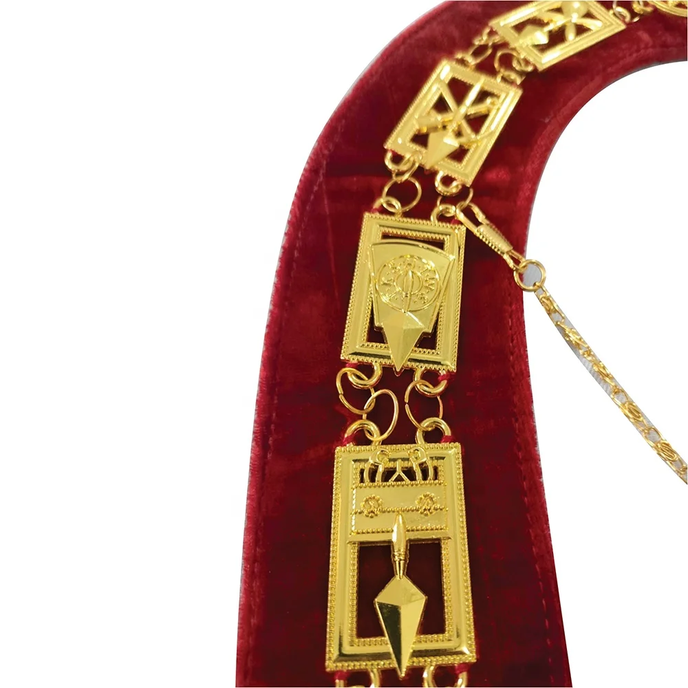 Masonic Crypric chain collar with red velvet gold metal jewels with best quality chain collar Customer own designs welcome