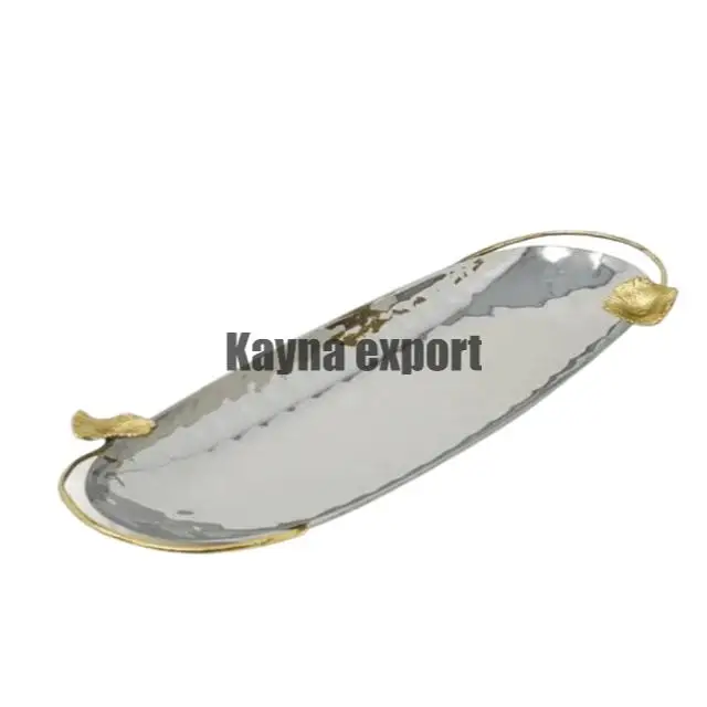 Cupcakes pastry serving tray with brass flower design handle Mirror polished metal tray