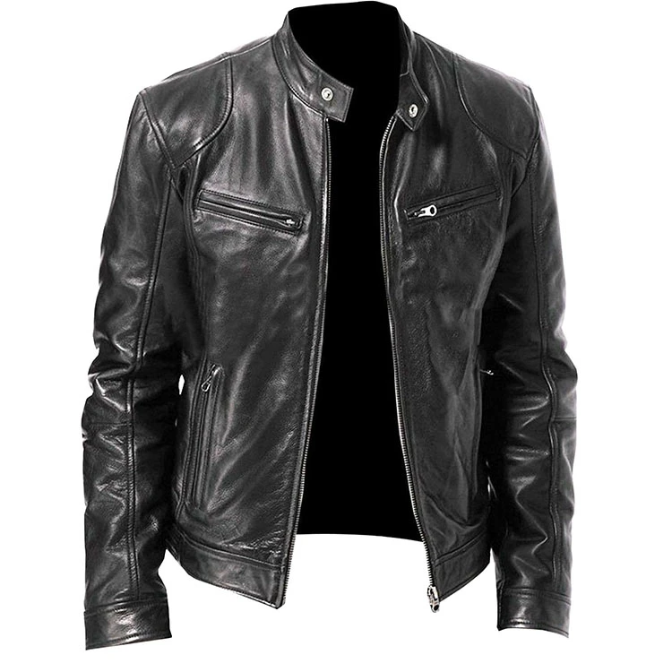 High Quality New Style Leather Jacket Slim Fit Stand-up PU Leather Jacket for Men Leather Jacket with whole sale price