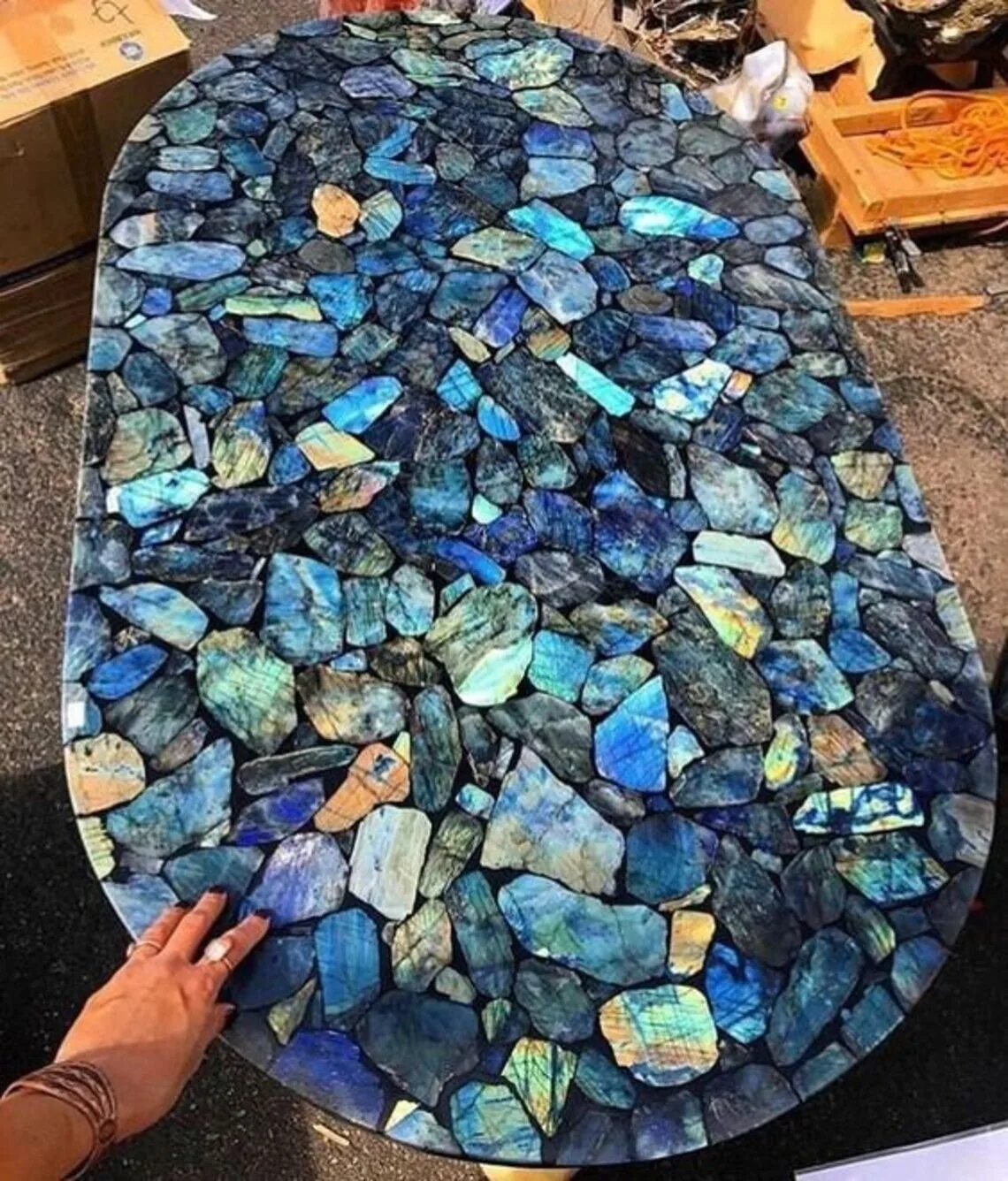 High on Demand Matt Finished Labradorite Table Top Stone for Home Decoration use with Custom Services Provided