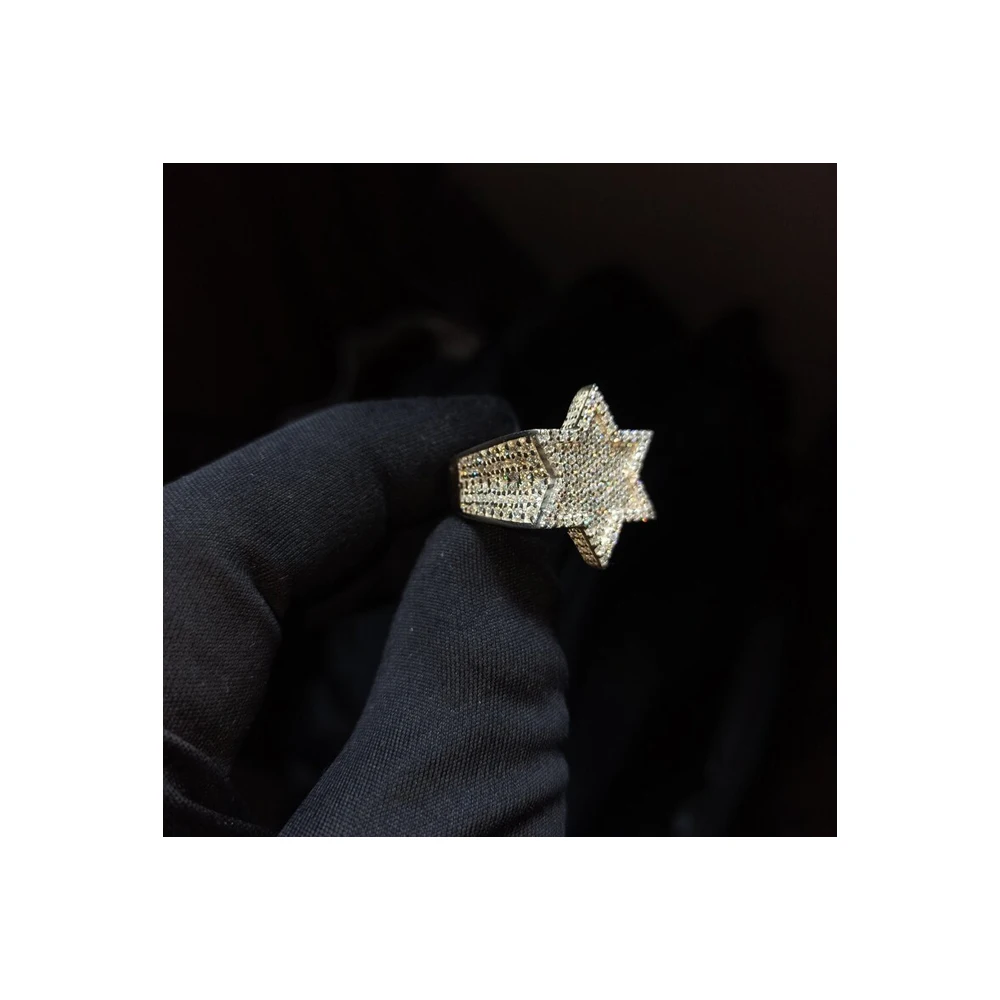 New Stylish Solid 925 Sterling Silver Star Ice Out Hip Hop 3d Star Pinky Ring Moissanite Diamond Jewellery For Sale