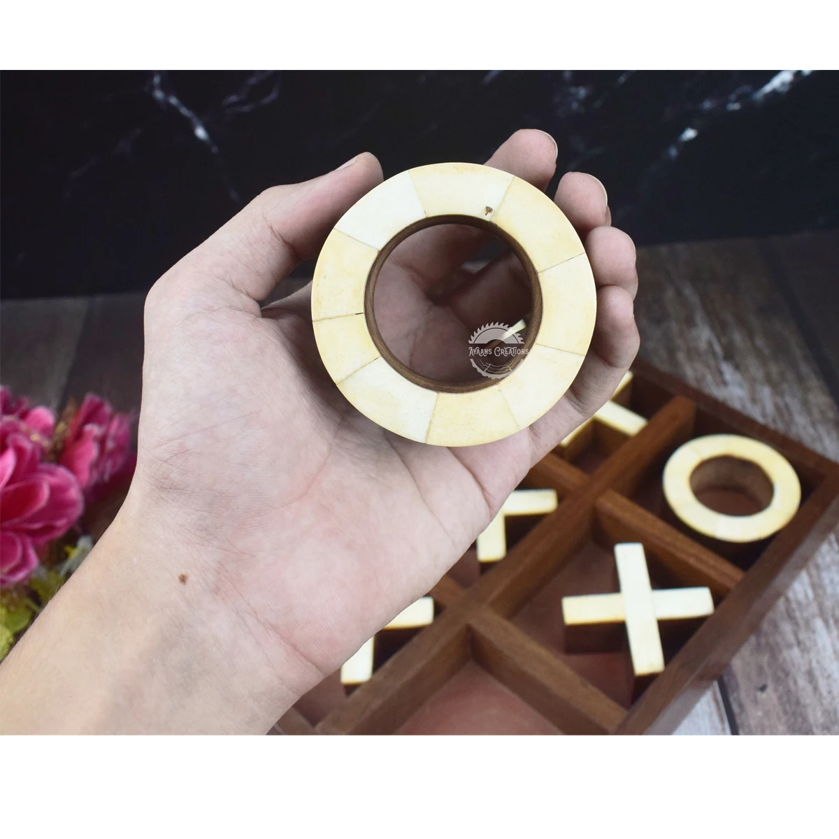 Handcrafted Wooden Tic Tac Toe Coffee Table Game Set XOX Game for Kids Tic Tac Toe Set for Kids Part of Dominoes and Sets