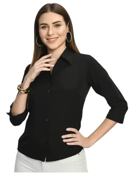 Premium Quality Trendy Women Black Solid Pure Cotton Slim Fit Formal Shirt Grey Solid for Sale in Bulk from Indian Supplier