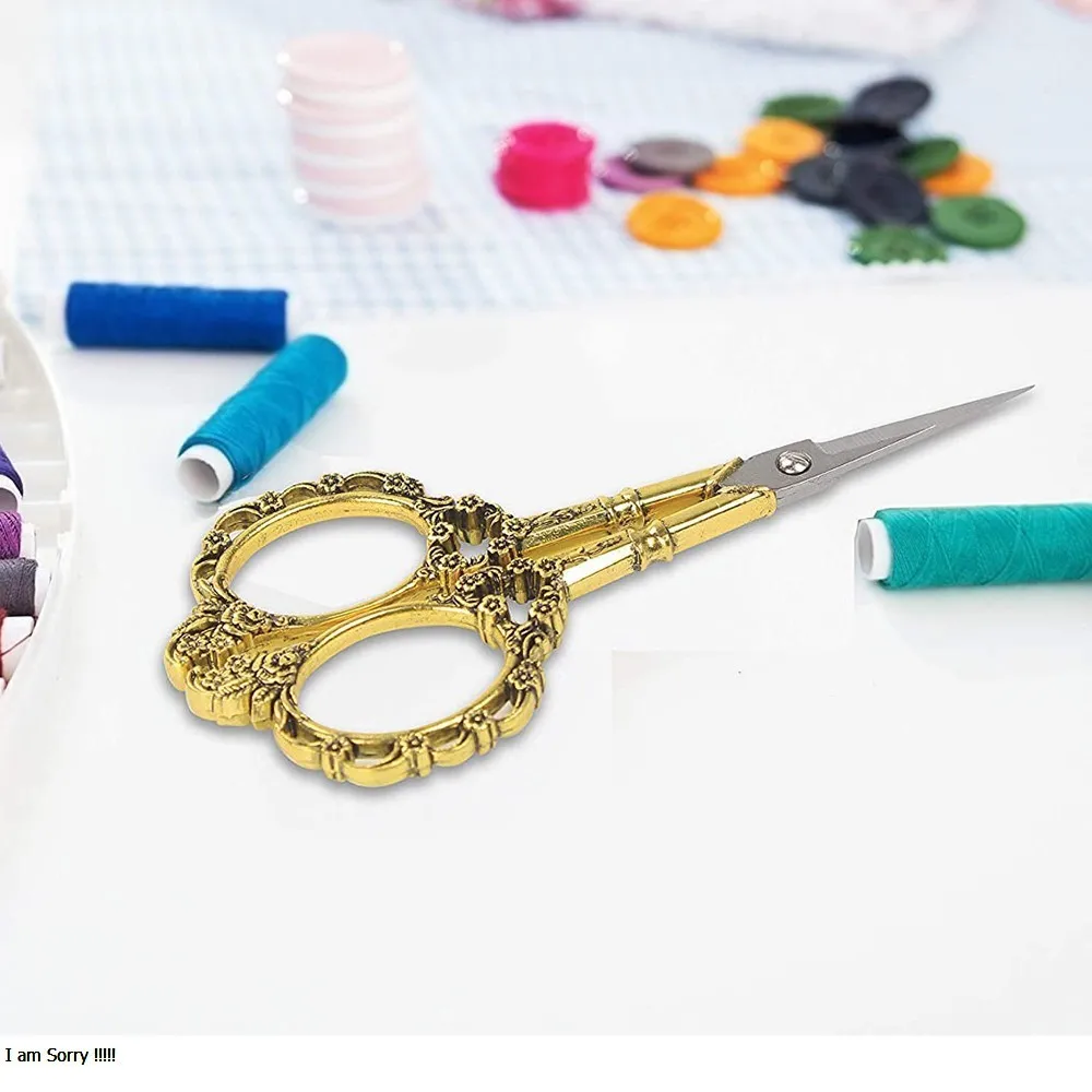 Golden color coated nail embroidery scissors very beautiful sharp nail manicure scissors with straight blades