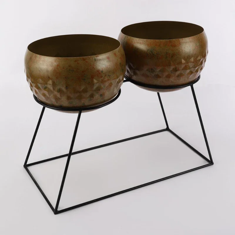 METAL DOUBLE BOWL PLANTER WITH STAND New Design Modern Planter