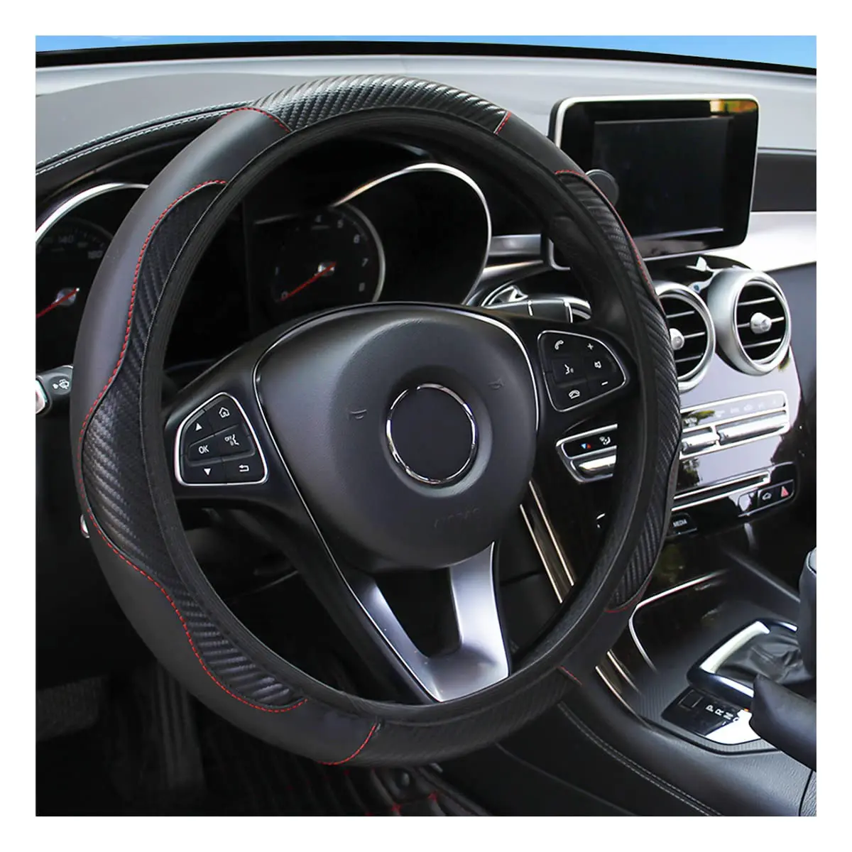 Универсальная микрофибра искусственная кожа Эластичный 15 дюймов строчкой по краю и анти-скольжения рулевого колеса автомобиля рулевое колесо