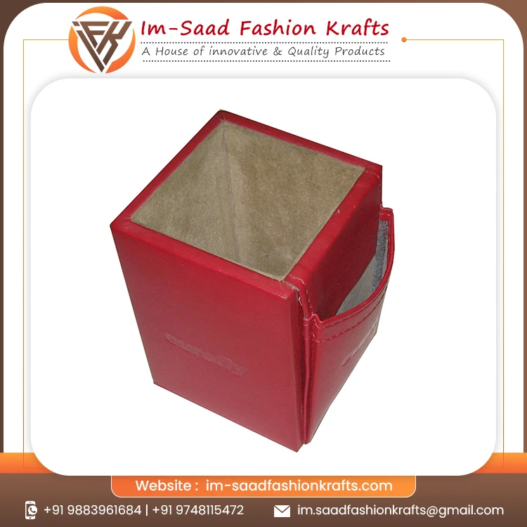 Luxury Leather Made Red Desk Pens And Other Accessories Organizer For Home And Office