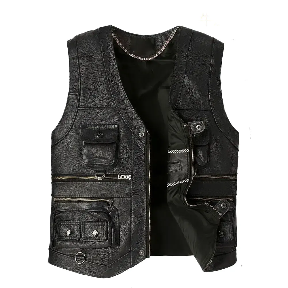 New Wholesale Price Top Quality Super Rider Waistcoat Leather Motorcycle Vest Biker Leather Vest For Men