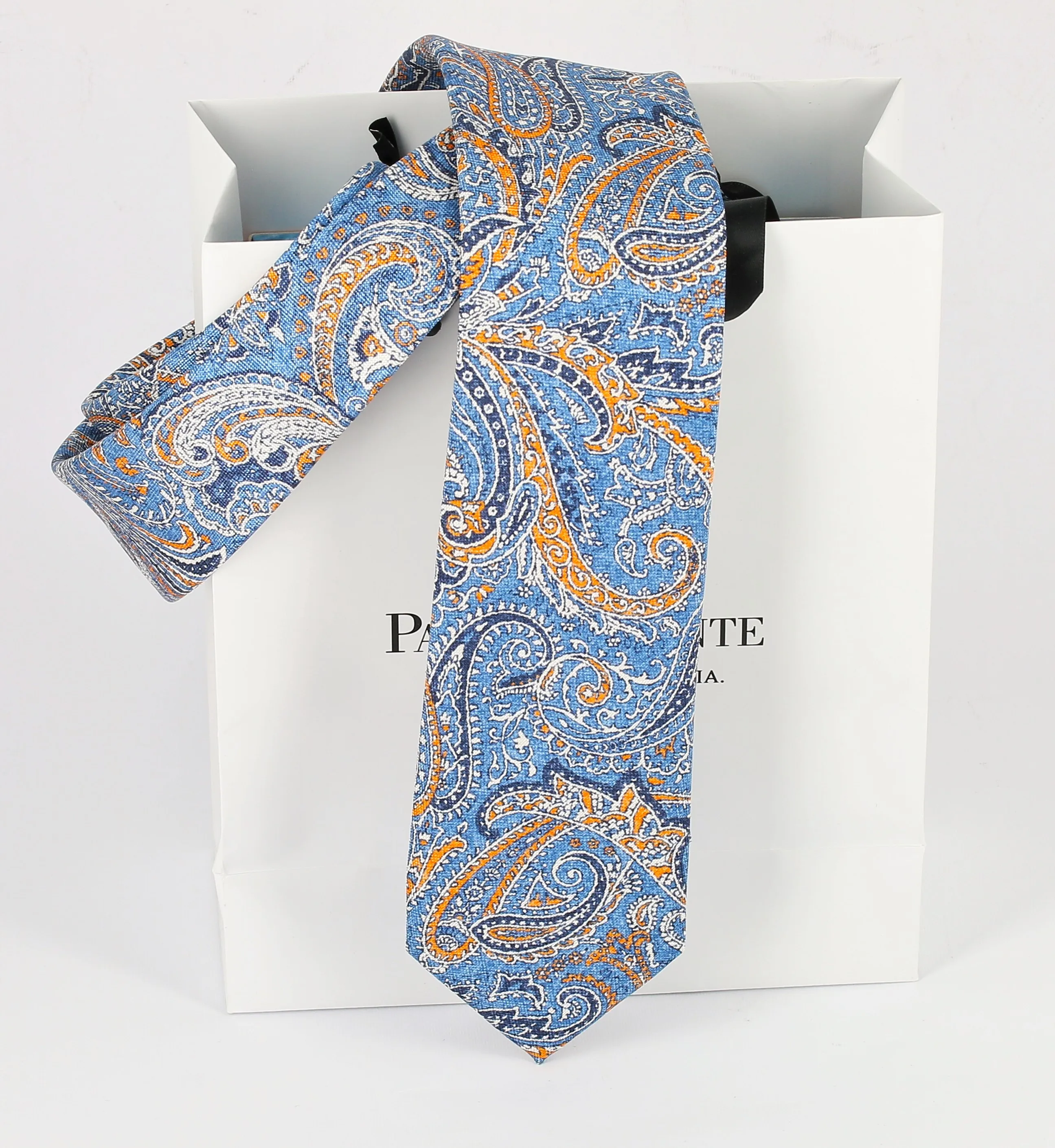 100% Silk Printed Tie With Paisley Floral Pattern Customizable Label Made In Italy