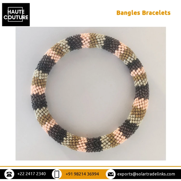 Best Quality Everyday Wear Handmade Hand Embroidered Wooden Plastic Beaded Bangle Bracelet for Sale