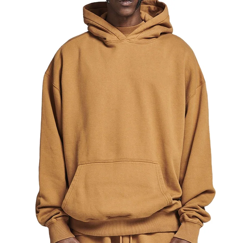 Men High quality Cotton Thick Heavy French Terry Fleece Pullover Hoodie Custom Drop shoulder Fleece Oversized Hoodies