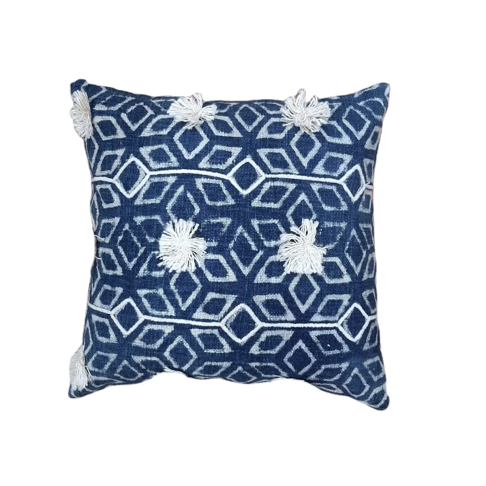 Cotton Indigo Dabu Bagru Hand Block Print Decorative Cushion Covers 45X45cm