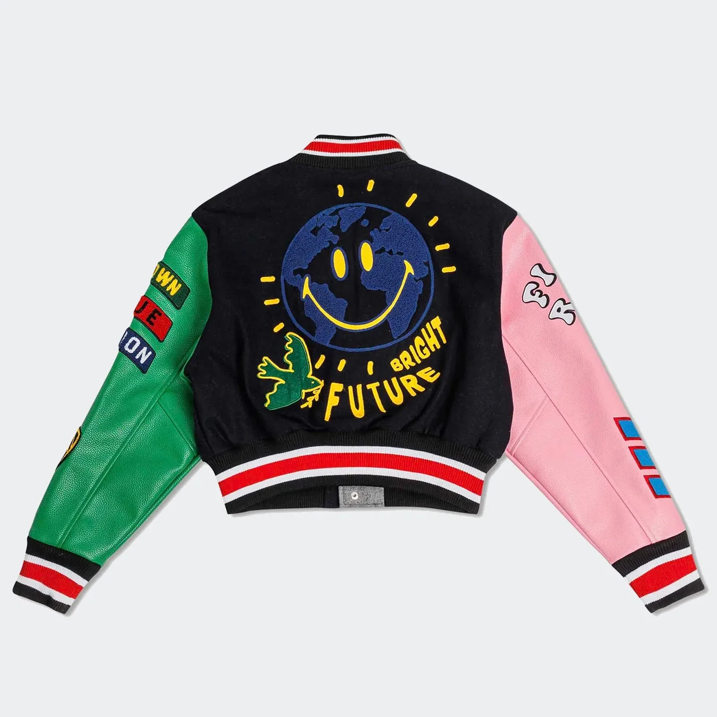 Plus Size Breathable Women Cropped Varsity Jacket Custom Logo Embroidered Leather Sleeve Crop Women Letterman Baseball Jackets