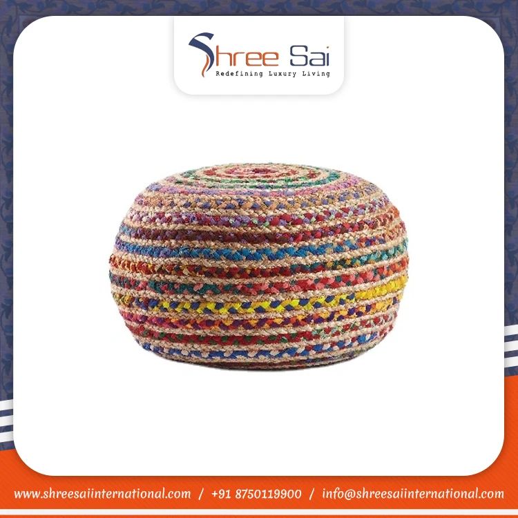 Factory Direct Sales Of Natural Color 100% Cotton Soft and Comfortable Round Pouf for Home At Exclusive Range