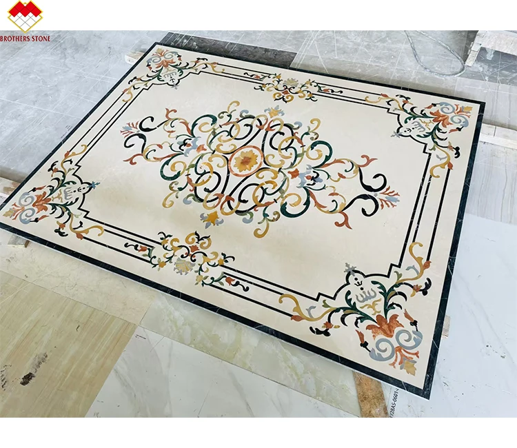 custom made marble carpet whole floor inlay beige marble flooring design classic lobby waterjet marble medallion for home