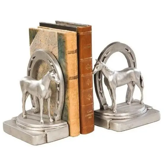 Bookends Horse and Horseshoe Metallic Casting  Metal Designed Book Ends Book Holder office School Home Library Book Stand