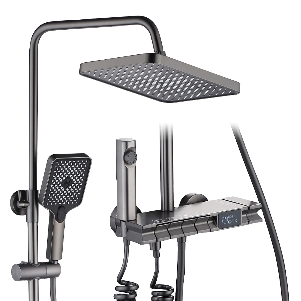 Top Real Estate New Quality Integrated LED Material Brass 4 Modes Keyboard Design 304 Stainless Steel Kaw Shower Set