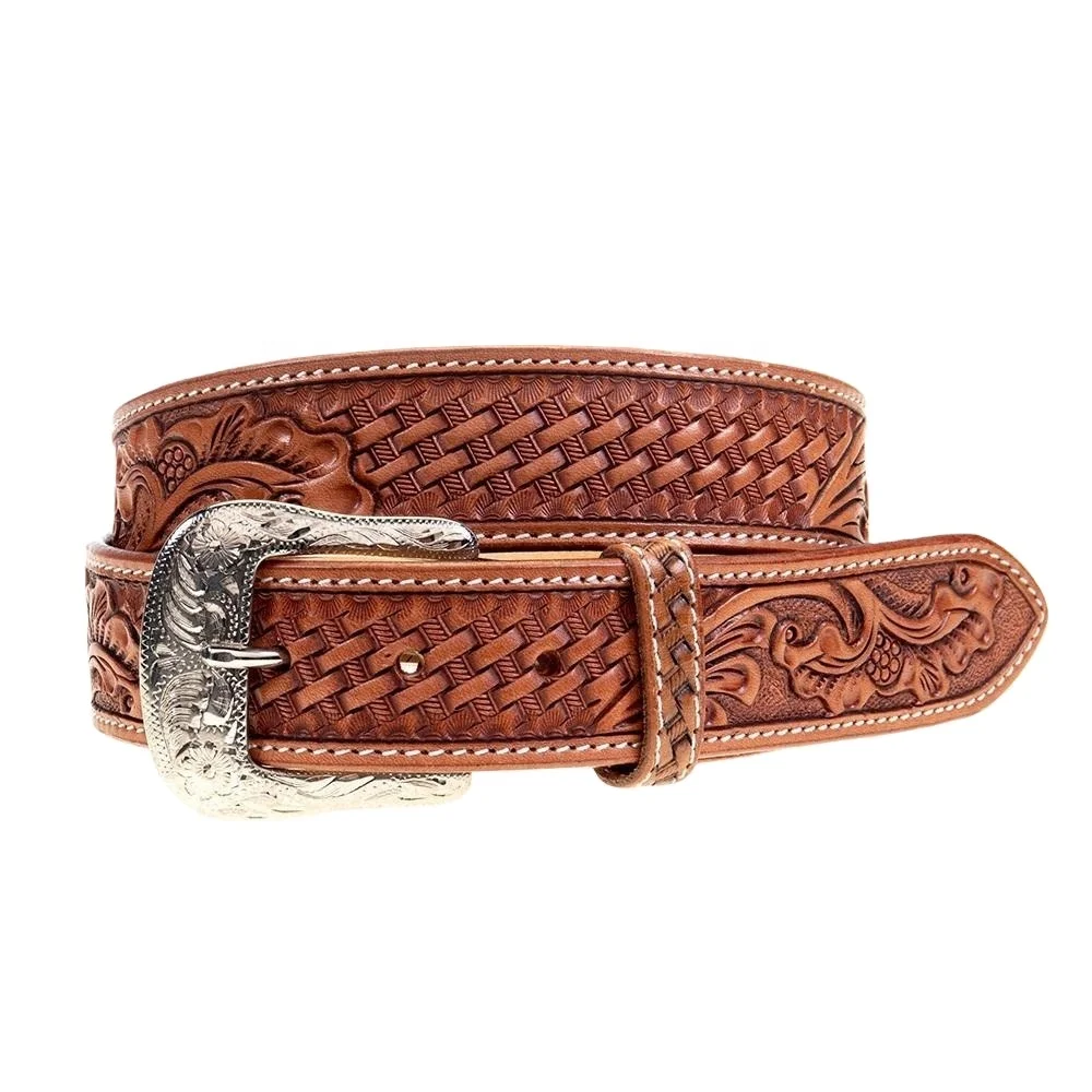 Latest Design Custom Made Western Cowboy Leather Belt With Hand Tooled Top Indian Wholesale Manufacturer